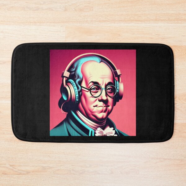 Item preview, Pink Benjamin Franklin Wearing Retro Headphones designed and sold by musicgeniusart.