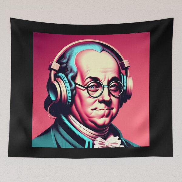Item preview, Pink Benjamin Franklin Wearing Retro Headphones designed and sold by musicgeniusart.