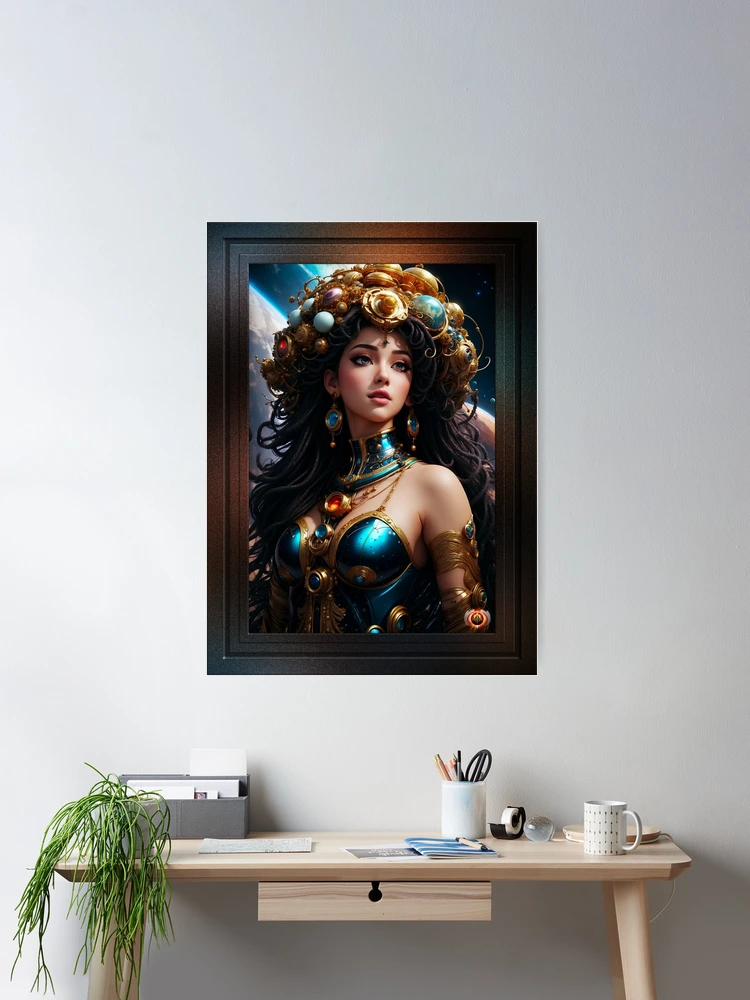 Klayva Mastenaicia Mistress Of The Cosmic Wind Fantasy AI Concept Art Portrait by Xzendor7 Room Decor Poster Art Print