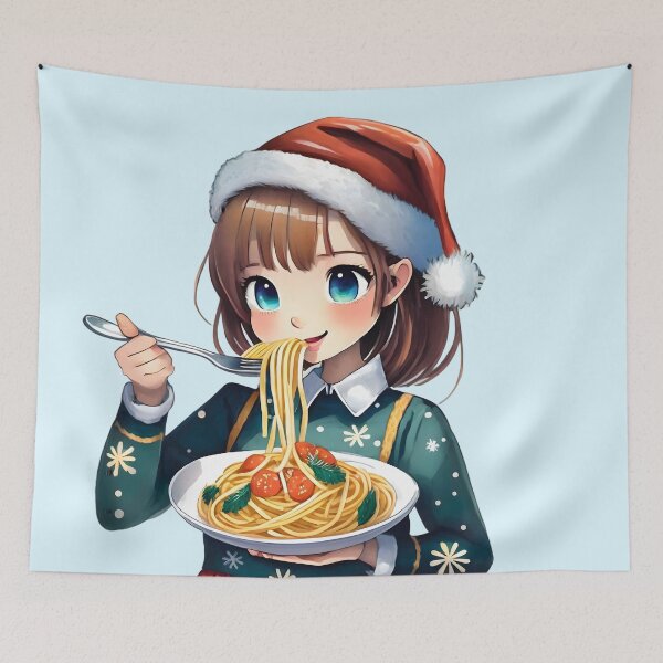 Item preview, Cute christmas girl eating spaghetti, anime sticker designed and sold by emaotx.