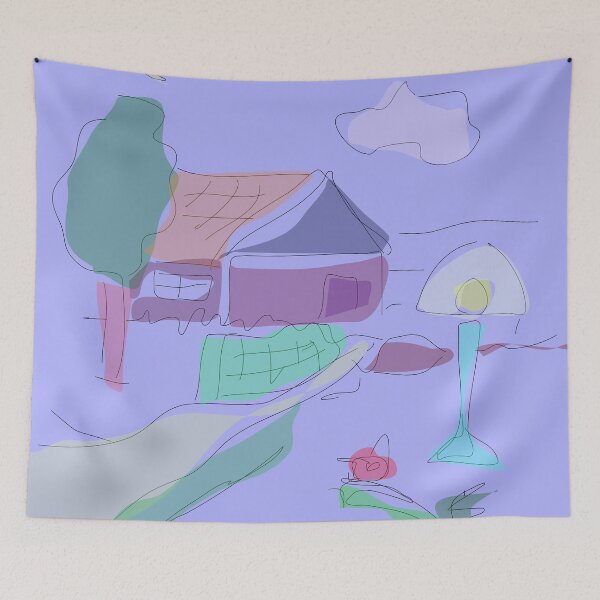 Item preview, Cartoon House at Night with Blue and Purple Lights designed and sold by masabo.