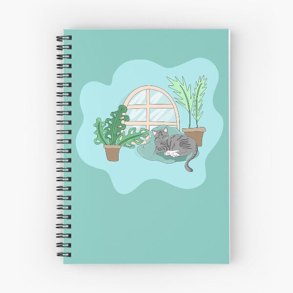 Item preview, Cozy Gray Cat Cuddled in Blanket, Rounded Window with Plants, Summery Aqua Blue Colors, made by EndlessEmporium designed and sold by EndlessEmporium.
