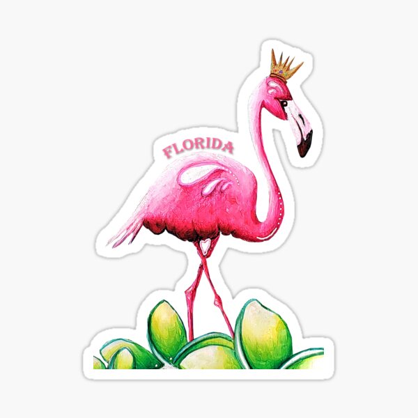 Item preview, Florida Pink Flamingo with Crown Girly Travel Art Design by MeganAroon, Stickers & More! designed and sold by MeganAroon.