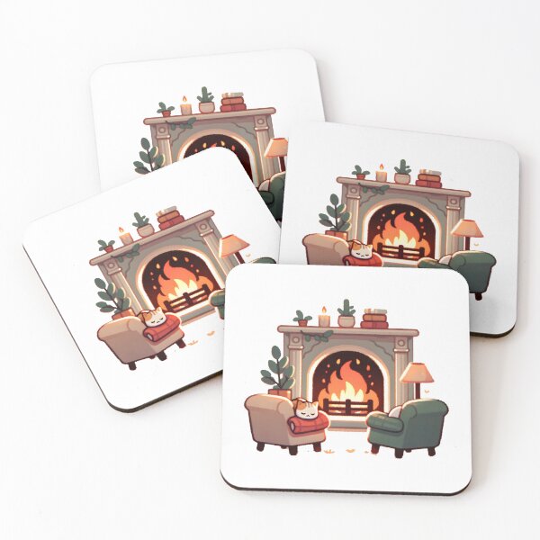 Item preview, Cozy Fireplace Evening - Cat's Warm Hearth Art designed and sold by UmbrellaStudio1.