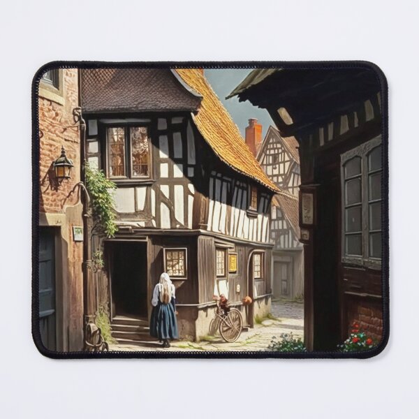 Item preview, Historical Germany Village Half-timbered Houses Cobblestones People Landscape Oil Painting designed and sold by G-M-Designs.