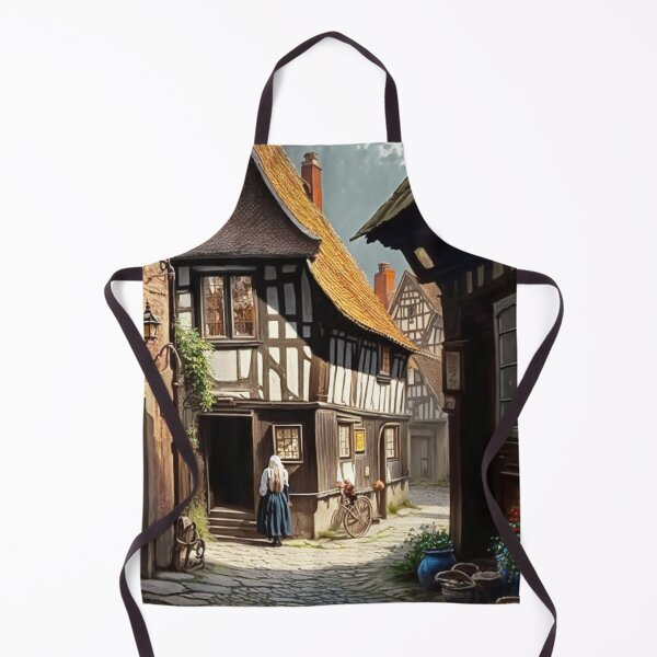 Item preview, Historical Germany Village Half-timbered Houses Cobblestones People Landscape Oil Painting designed and sold by G-M-Designs.