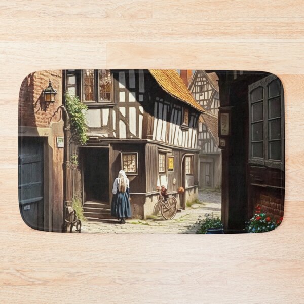 Item preview, Historical Germany Village Half-timbered Houses Cobblestones People Landscape Oil Painting designed and sold by G-M-Designs.