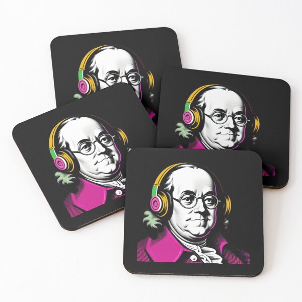 Item preview, Pop Art Pink Benjamin Franklin with Retro Headphones designed and sold by musicgeniusart.