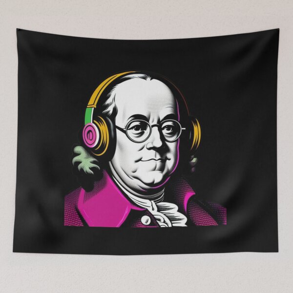 Item preview, Pop Art Pink Benjamin Franklin with Retro Headphones designed and sold by musicgeniusart.