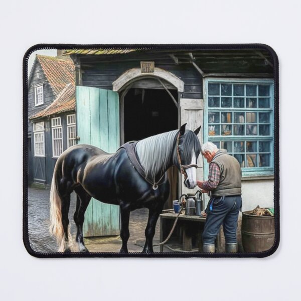 Item preview, Historic German Village Farrier Horse Houses Cobblestones People Landscape Oil Painting designed and sold by G-M-Designs.