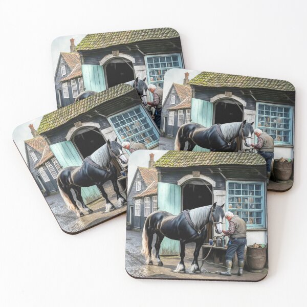 Item preview, Historic German Village Farrier Horse Houses Cobblestones People Landscape Oil Painting designed and sold by G-M-Designs.