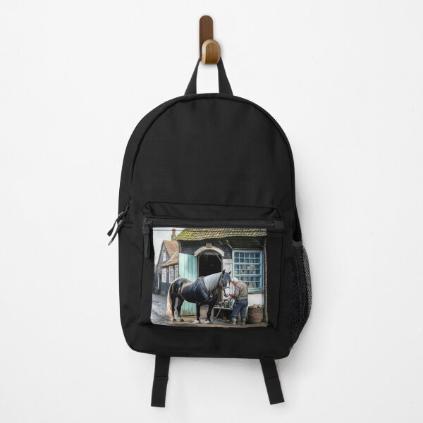 Item preview, Historic German Village Farrier Horse Houses Cobblestones People Landscape Oil Painting designed and sold by G-M-Designs.