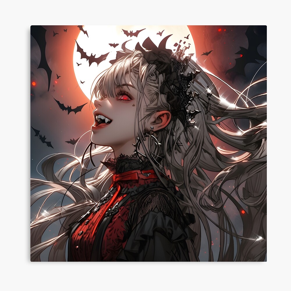 Dark gothic vampire anime girl at night portrait art | Poster