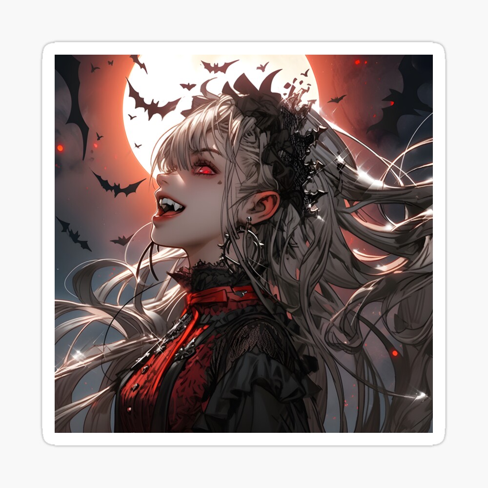 Dark gothic vampire anime girl at night portrait art