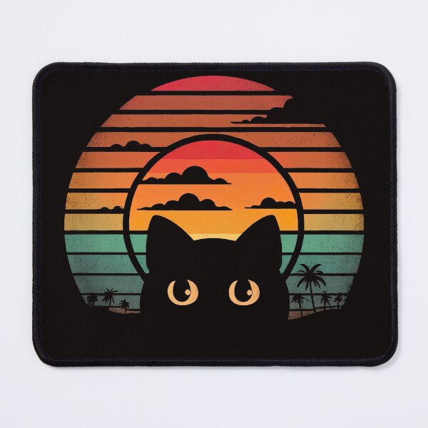 Artikelvorschau, Lustige Vintage Retro schwarze Katze mit gelbem Augen-Sonnenuntergang entworfen und verkauft von CreativeContext.