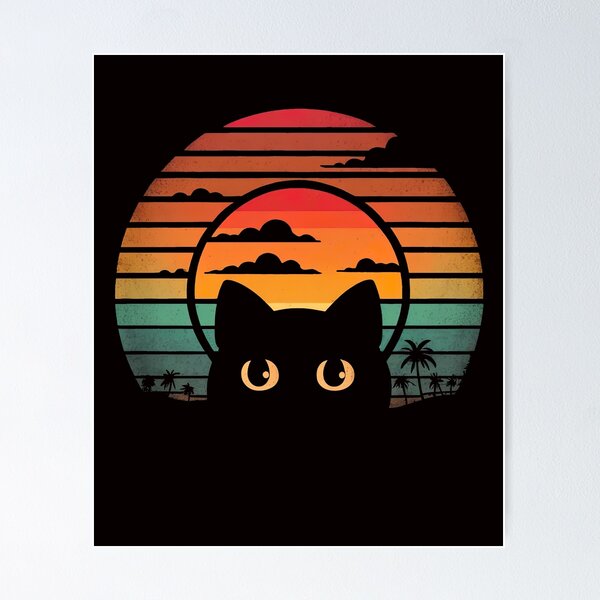 Item preview, Funny Vintage  Retro Black Cat with Yellow Eyes Sunset  designed and sold by CreativeContext.