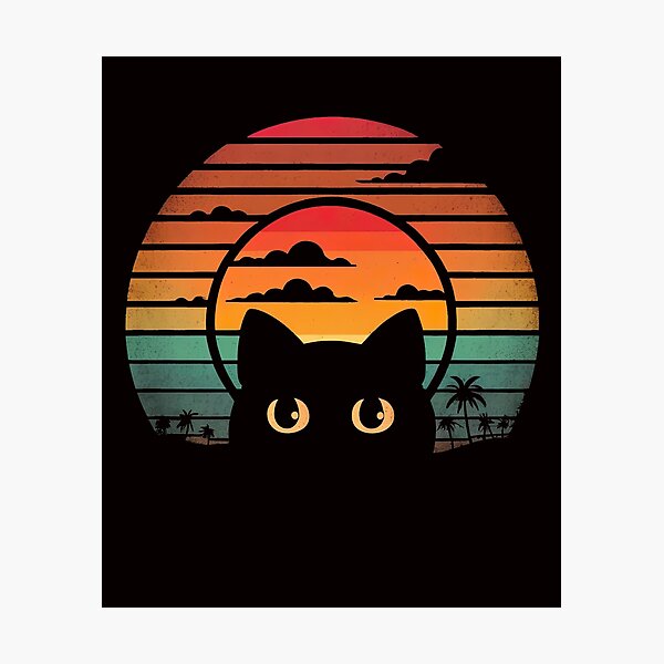 Item preview, Divertido gato negro retro vintage con ojos amarillos al atardecer designed and sold by CreativeContext.