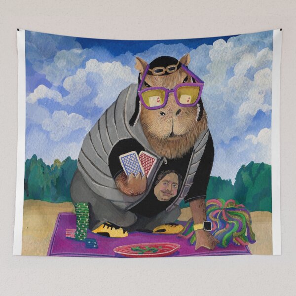 Item preview, Capybara playing cards on the beach designed and sold by Ekaterina Khozatskaya.