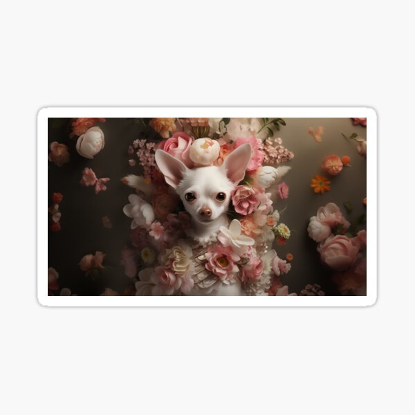 Aperçu de l'œuvre Chihuahua blanc en fleurs créée et vendue par TheArtisticJoe.