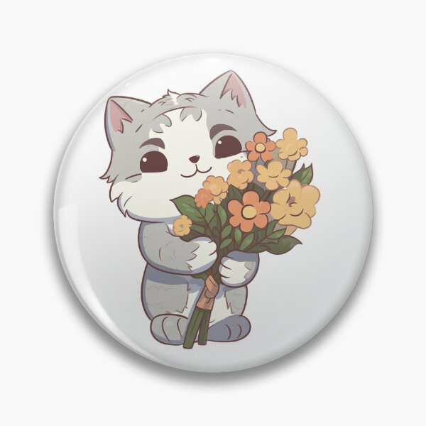 Item preview, Cat with bouquet flowers from the Kitty Sticker Pack designed and sold by STICKERSLALA.