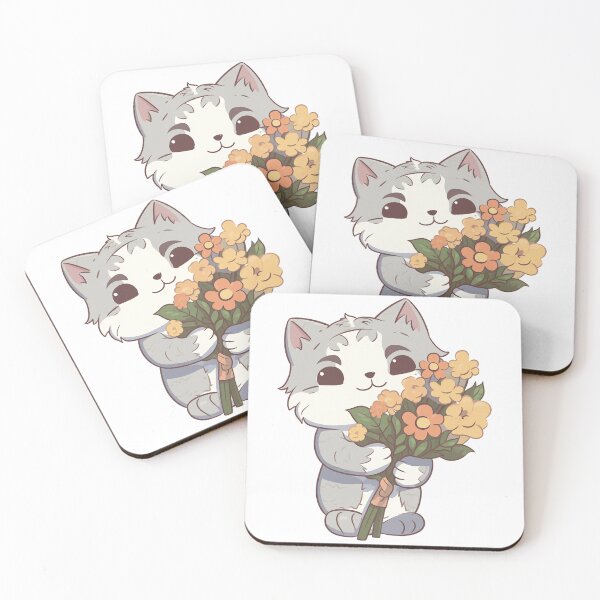 Item preview, Cat with bouquet flowers from the Kitty Sticker Pack designed and sold by STICKERSLALA.