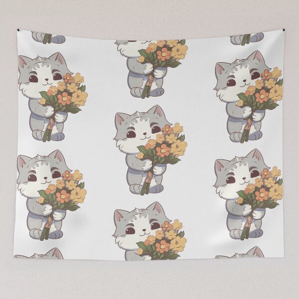 Item preview, Cat with bouquet flowers from the Kitty Sticker Pack designed and sold by STICKERSLALA.
