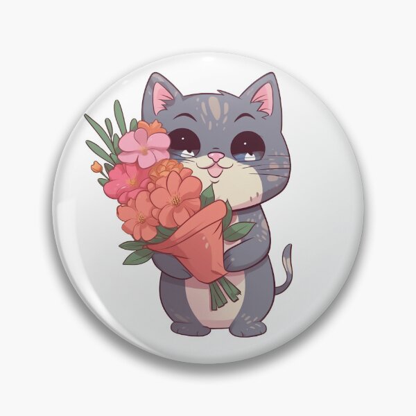 Item preview, Cat with bouquet flowers from the Kitty Sticker Pack designed and sold by STICKERSLALA.