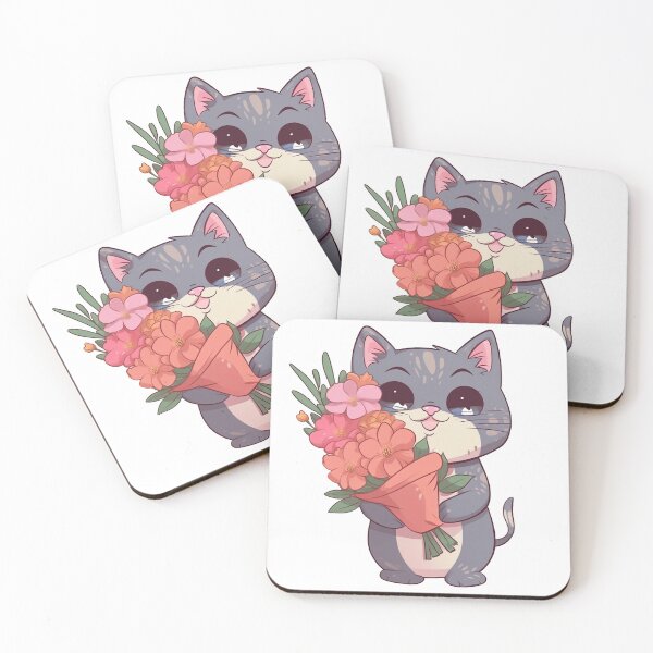 Item preview, Cat with bouquet flowers from the Kitty Sticker Pack designed and sold by STICKERSLALA.