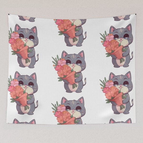 Item preview, Cat with bouquet flowers from the Kitty Sticker Pack designed and sold by STICKERSLALA.