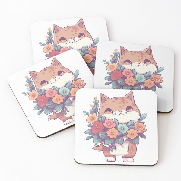 Item preview, Cat with bouquet flowers from the Kitty Sticker Pack designed and sold by STICKERSLALA.