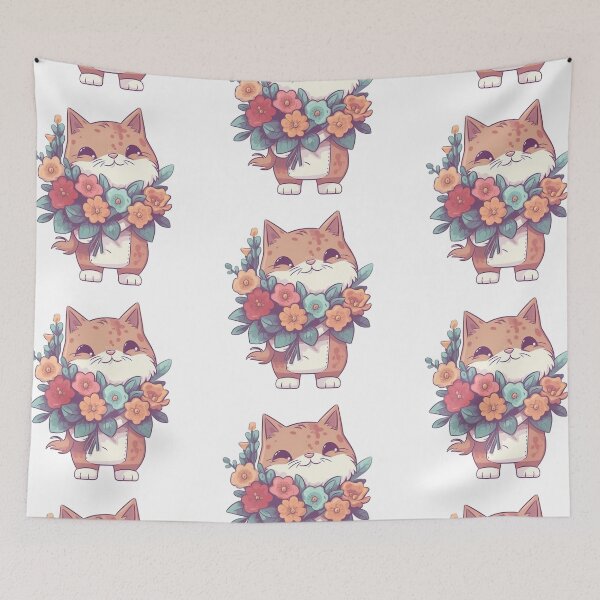 Item preview, Cat with bouquet flowers from the Kitty Sticker Pack designed and sold by STICKERSLALA.