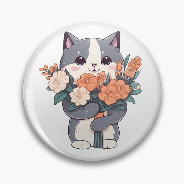Item preview, Cat with bouquet flowers from the Kitty Sticker Pack designed and sold by STICKERSLALA.