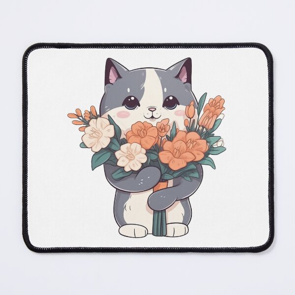 Item preview, Cat with bouquet flowers from the Kitty Sticker Pack designed and sold by STICKERSLALA.