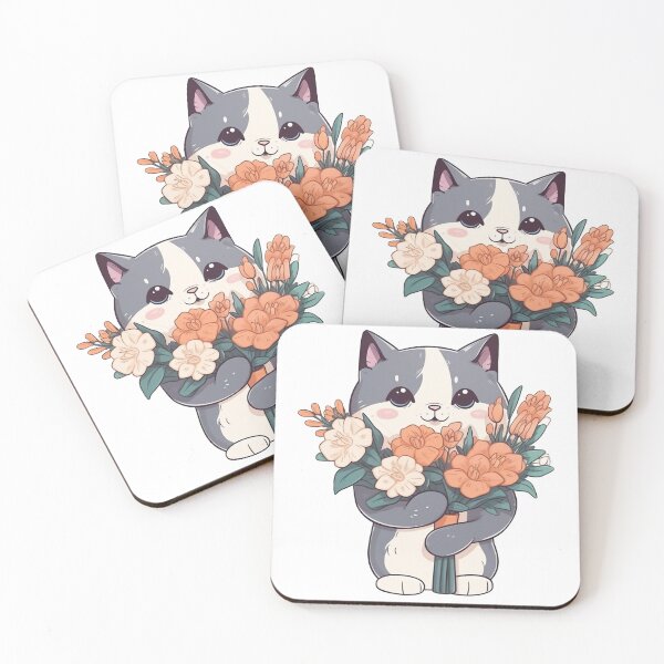 Item preview, Cat with bouquet flowers from the Kitty Sticker Pack designed and sold by STICKERSLALA.