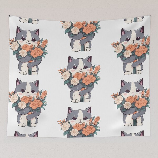 Item preview, Cat with bouquet flowers from the Kitty Sticker Pack designed and sold by STICKERSLALA.
