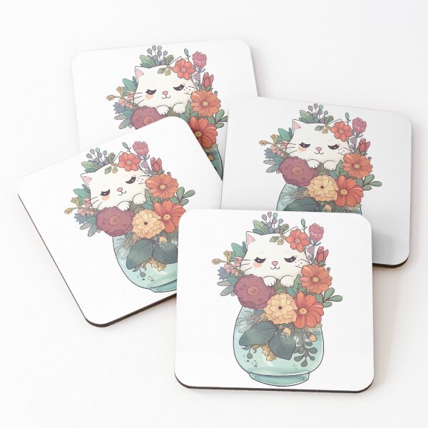 Item preview, Cat with flowers from the Kitty Sticker Pack designed and sold by STICKERSLALA.