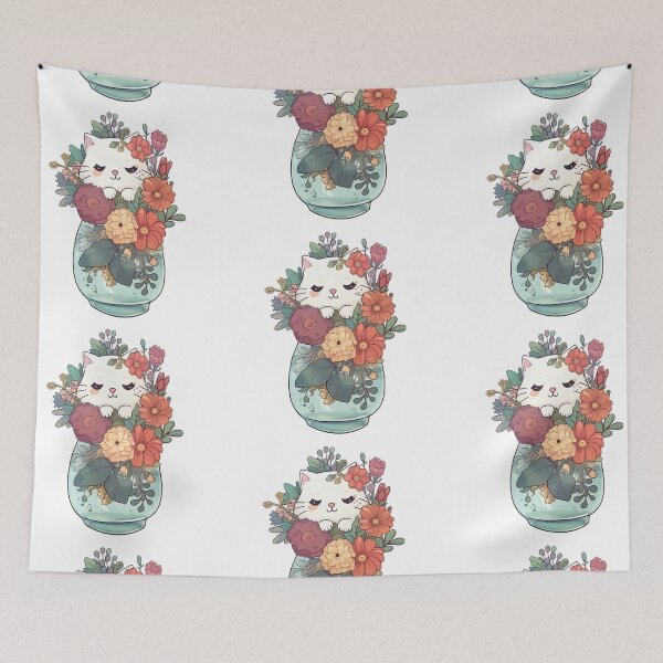 Item preview, Cat with flowers from the Kitty Sticker Pack designed and sold by STICKERSLALA.