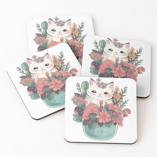 Item preview, Cat with flowers from the Kitty Sticker Pack designed and sold by STICKERSLALA.