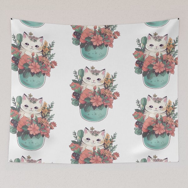 Item preview, Cat with flowers from the Kitty Sticker Pack designed and sold by STICKERSLALA.