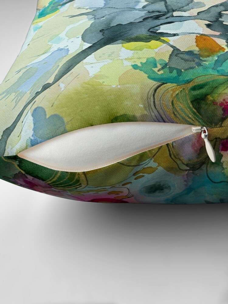 Thumbnail 2 of 4, Pillow, Abstract - Turquoise flower designed and sold by BirgitteB.