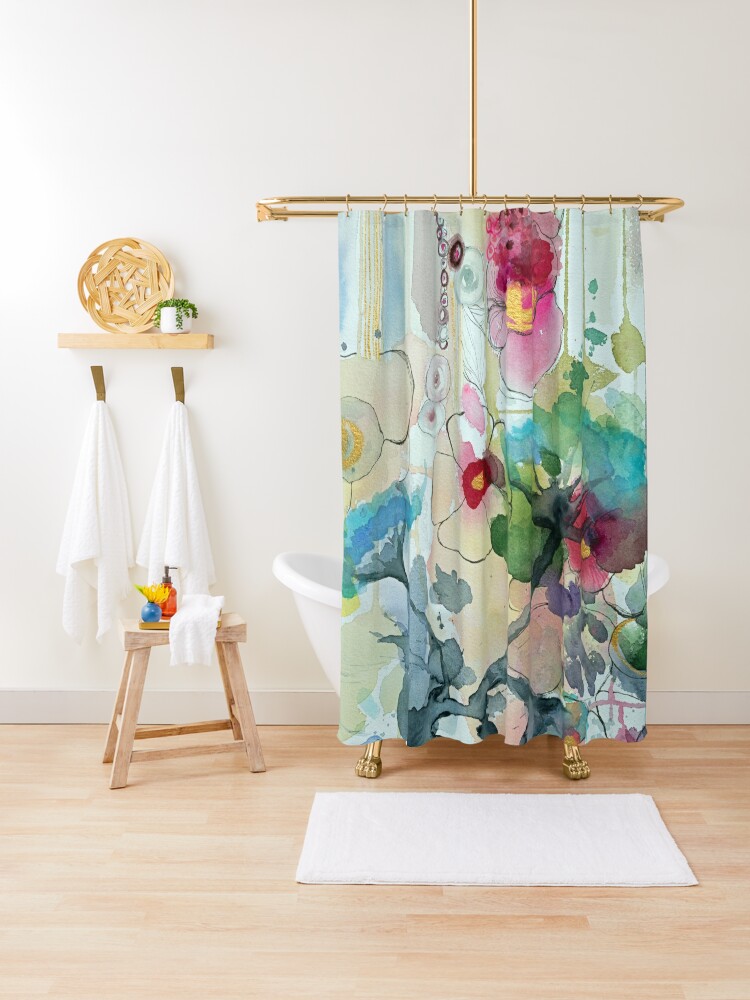 Thumbnail 1 of 5, Shower Curtain, Abstract - Turquoise flower   designed and sold by BirgitteB.