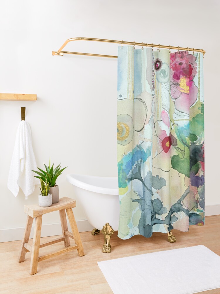 Thumbnail 3 of 5, Shower Curtain, Abstract - Turquoise flower   designed and sold by BirgitteB.