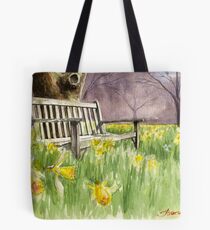 Bench in daffodils Tote Bag