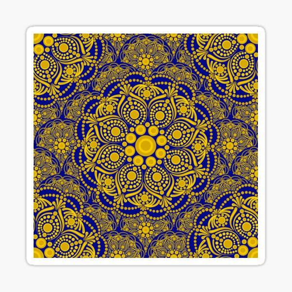 Navy and Gold Night Blooming Buttercup Polka Dot Mandala Scallop Sticker