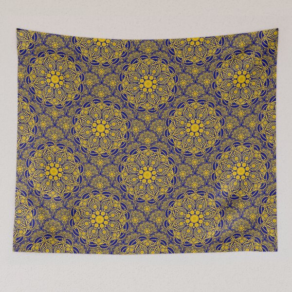 Item preview, Navy and Gold Night Blooming Buttercup Polka Dot Mandala Scallop designed and sold by Triplicate Limited.