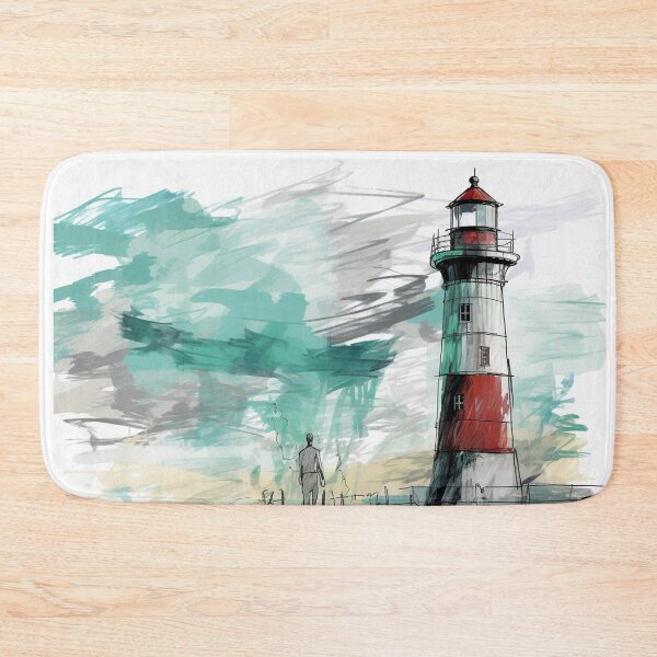 Item preview, A DRAWING AND WATERCOLOR OF A GREEN LIGHTHOUSE designed and sold by infinitearte.