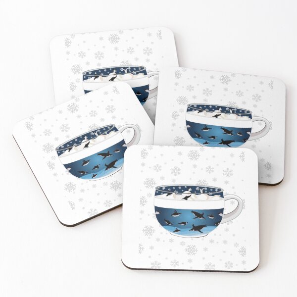 Item preview, Penguins Diving into Arctic Hot Chocolate (Falling Snowflakes) designed and sold by octopuscafe.