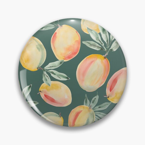 Item preview, Watercolor painting of yellow mangoes on green pine background designed and sold by marufemia.