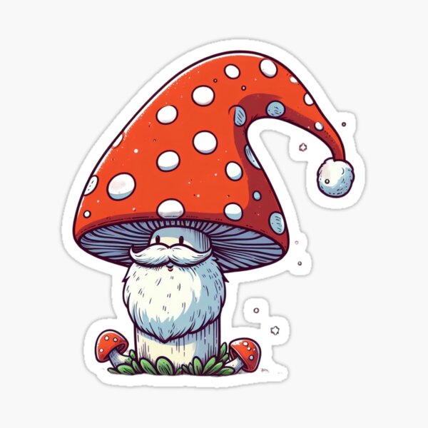 Green Tree Frog Sitting On An Amanita Muscaria Mushroom - Santa