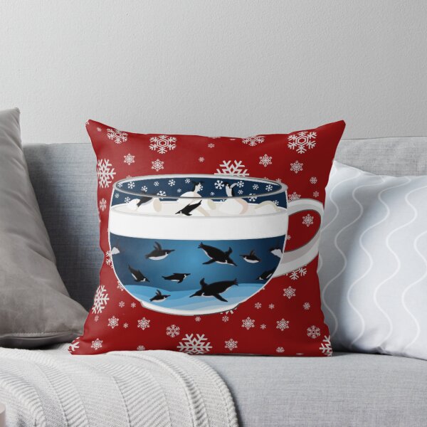 Item preview, Penguins Diving into Arctic Hot Chocolate (Falling Snowflakes) designed and sold by octopuscafe.